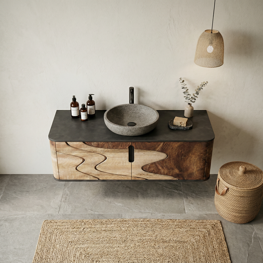 Organic Flow Bathroom Vanity Solid Curved Front Storage Bathroom, solid wood, built to order, view 2