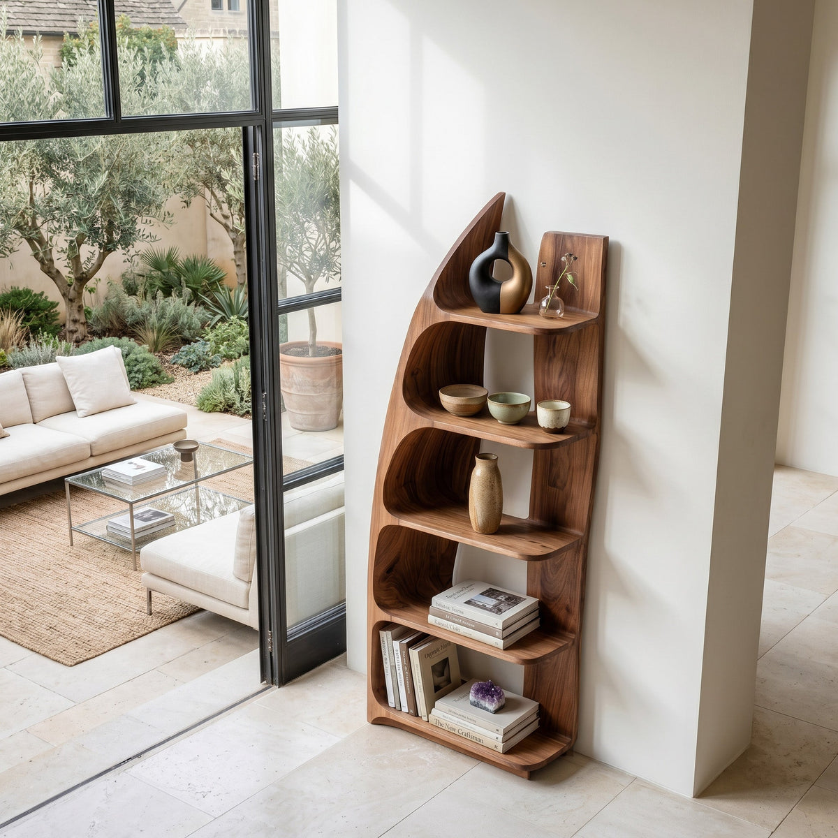 Sculptural Tiered Bookshelf