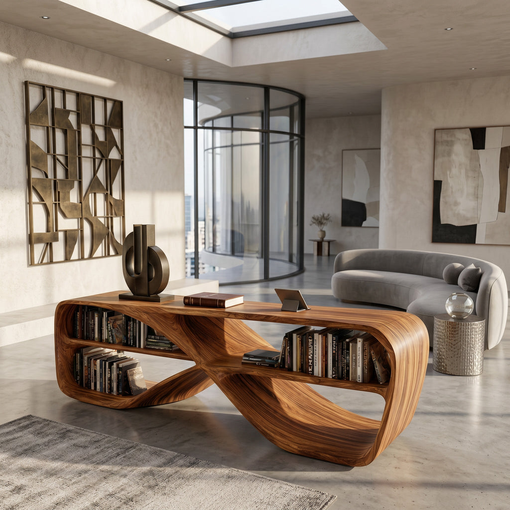 Contemporary Sculptural Console Table, solid wood, built to order, view 2