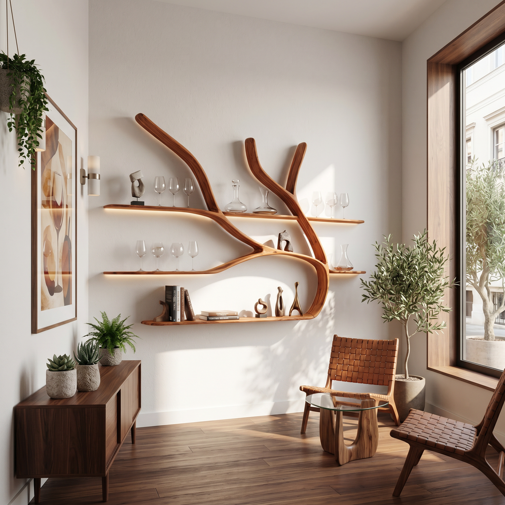 Minimalist Tree Branch Floating Bookshelf, solid wood, built to order, view 2