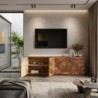 Artistic TV Console with Wave Pattern, solid wood, built to order, view 2
