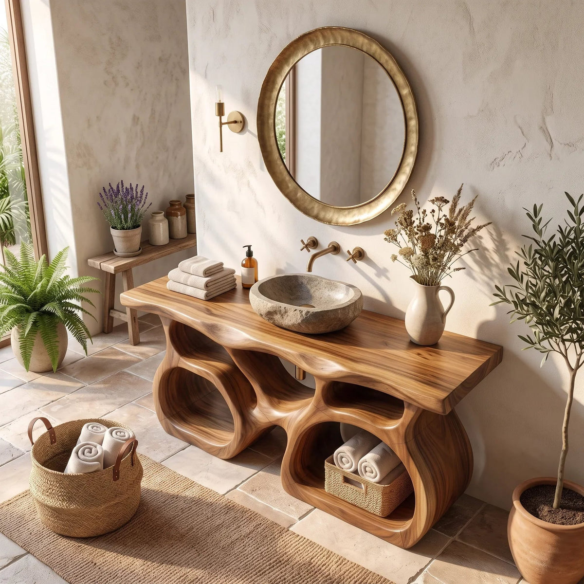 Mid Century Bathroom Sink Vanity Ensuite, solid wood, built to order