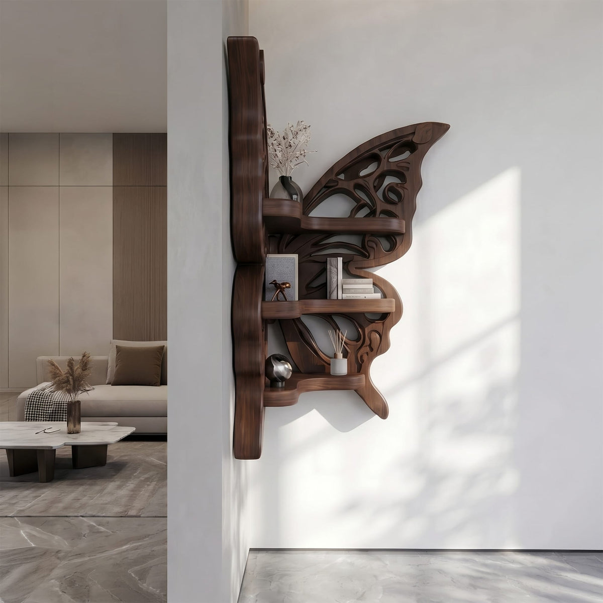 Sculptural Butterfly Floating Shelf