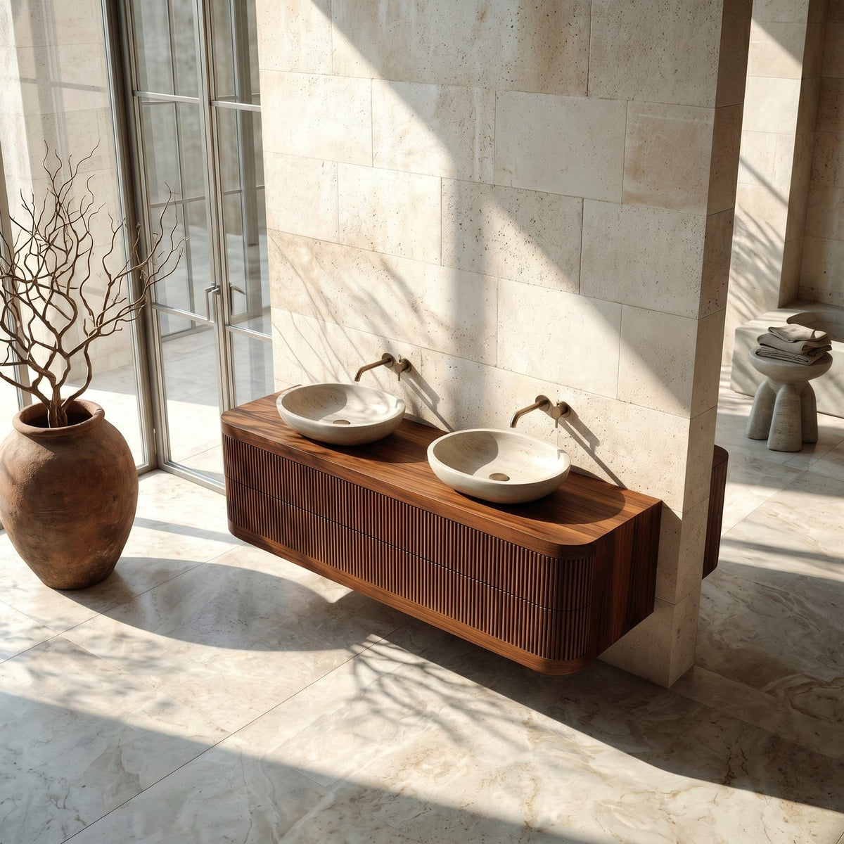 Contemporary Floating Bathroom Vanity with Fluted Front, solid wood, built to order