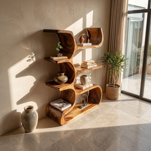Contemporary Bookcase in Sculpted Curves, solid wood, built to order