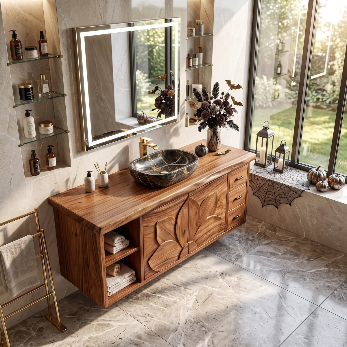 Farmhouse Storage Bathroom Vanity Country Retreat, solid wood, built to order