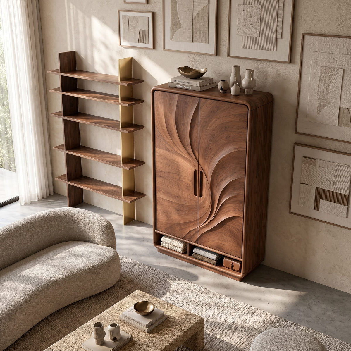 Minimalist Textured Surface Wardrobe, solid wood, built to order