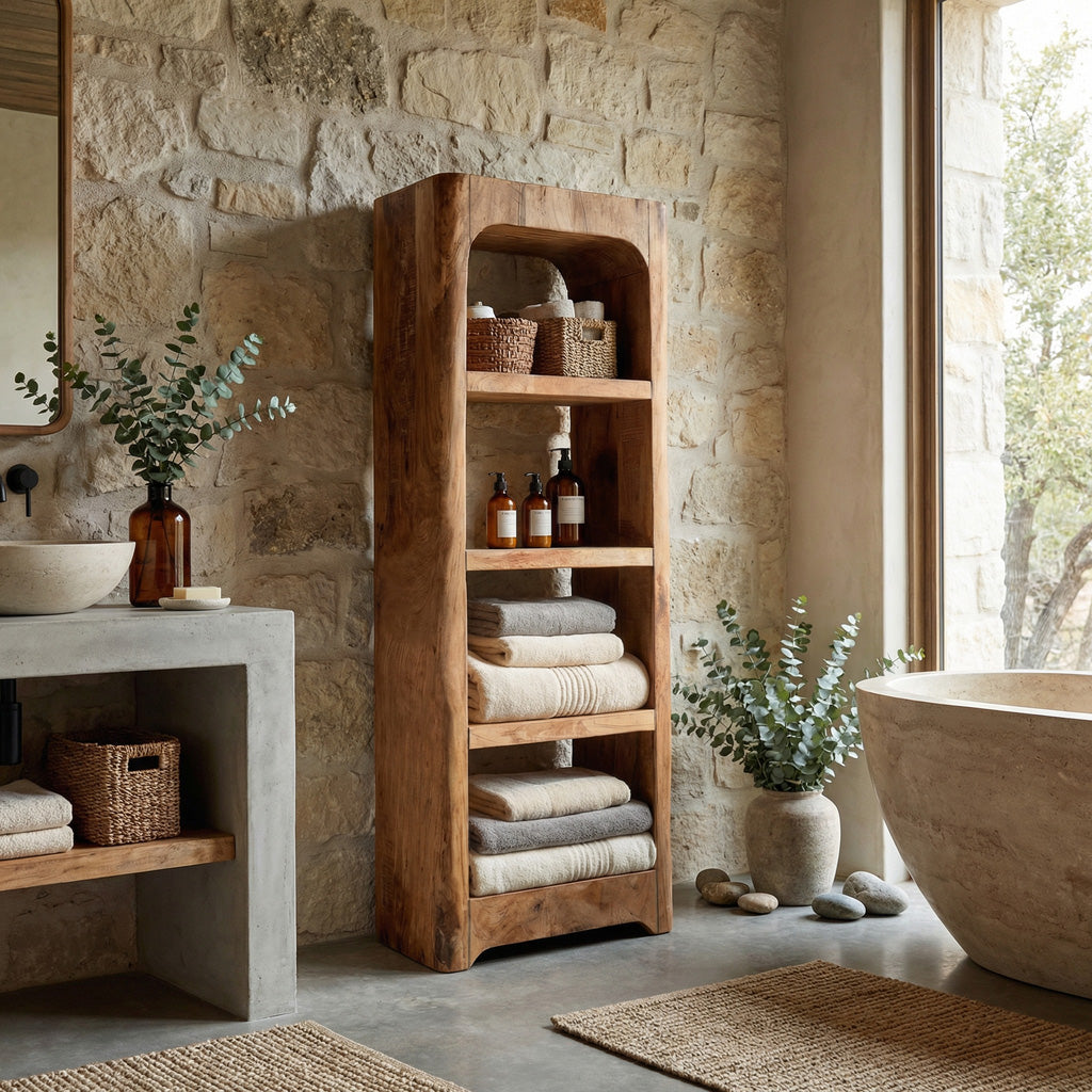 Handcrafted Bathroom Shelf with Four Tiers, solid wood, built to order