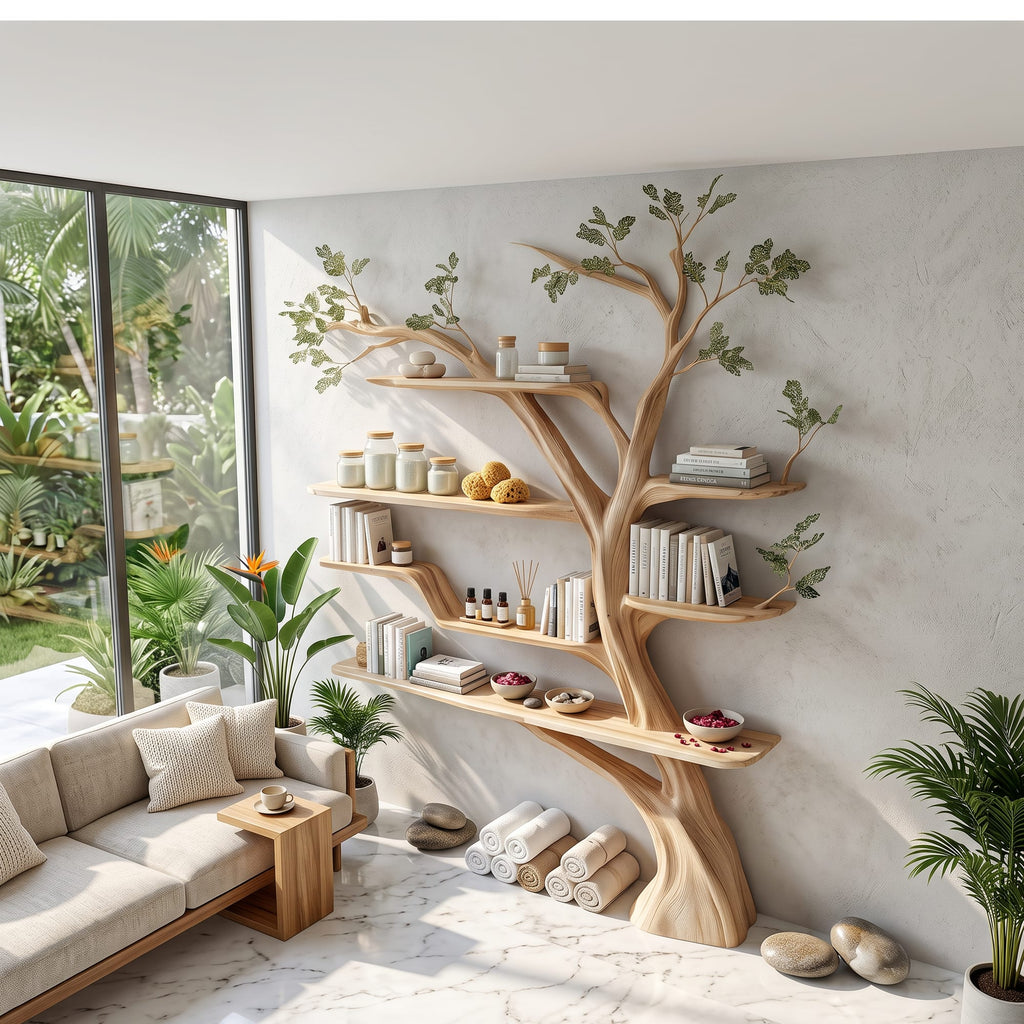 Rustic Book Tree Shelf Home Office, solid wood, built to order