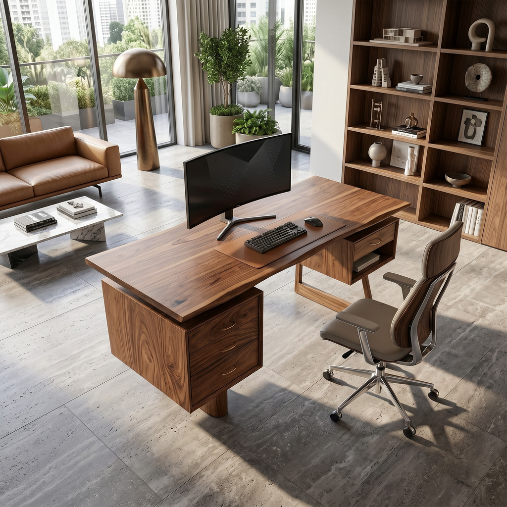 Minimalist Executive Desk Home Workspace, solid wood, built to order, view 2