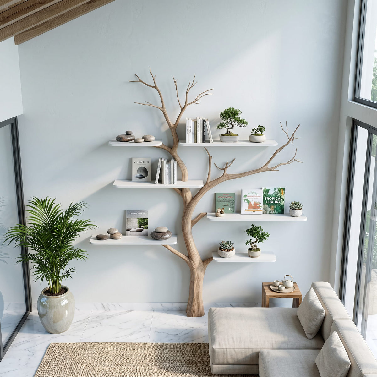 Midcentury Tree Bookshelf Nursery Bedroom, solid wood, built to order