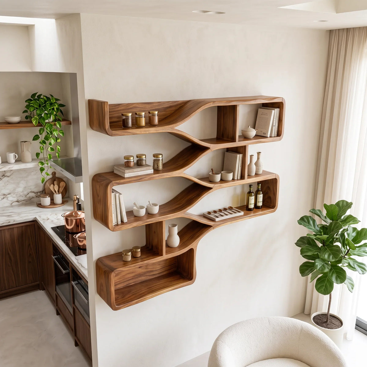 Mid Century Floating Wood Shelves, solid wood, built to order