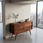 Mid Century Rounded Console Table with Compartments, solid wood, built to order