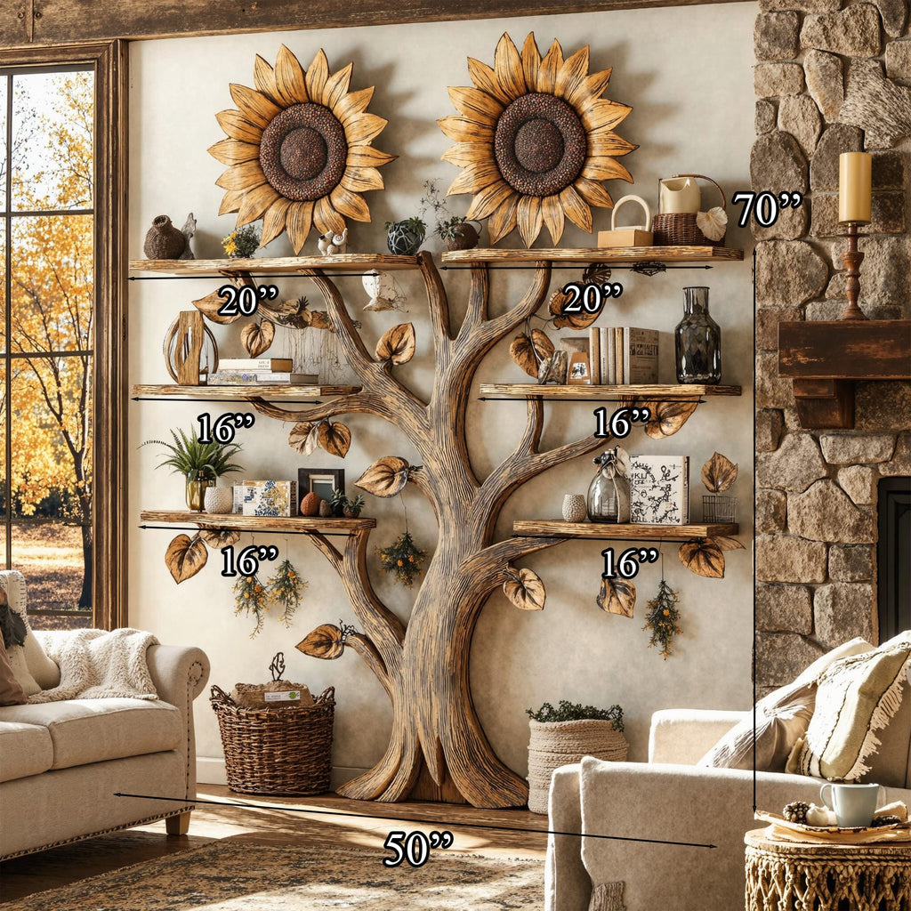 Wall Mount Floating Shelf Wood Tree Bookshelf, solid wood, built to order