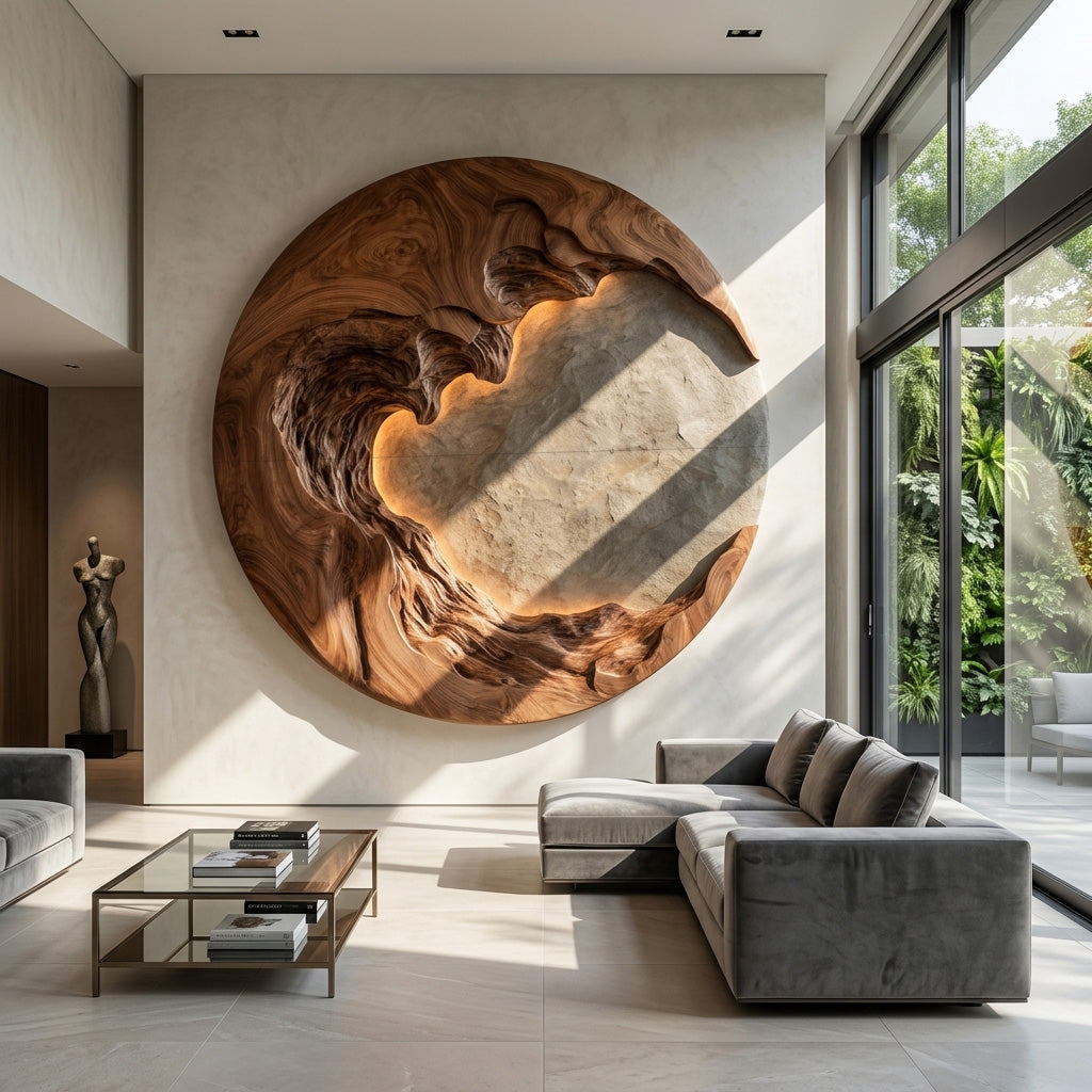 Organic Modern Round Wall Art, solid wood, built to order, view 2