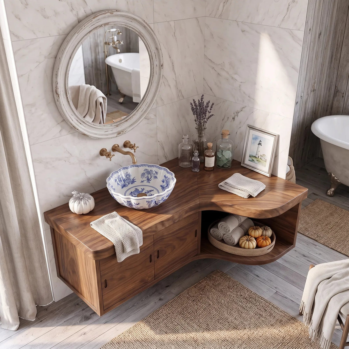 Farmhouse Bathroom Vanity Wellness Room, solid wood, built to order