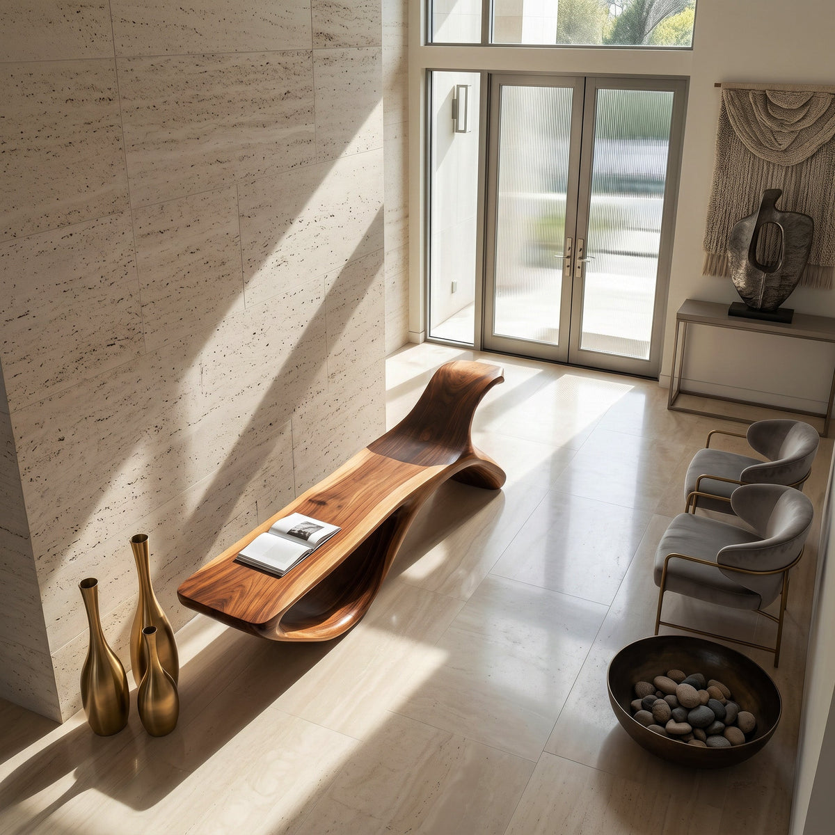 Contemporary Organic Bench, solid wood, built to order