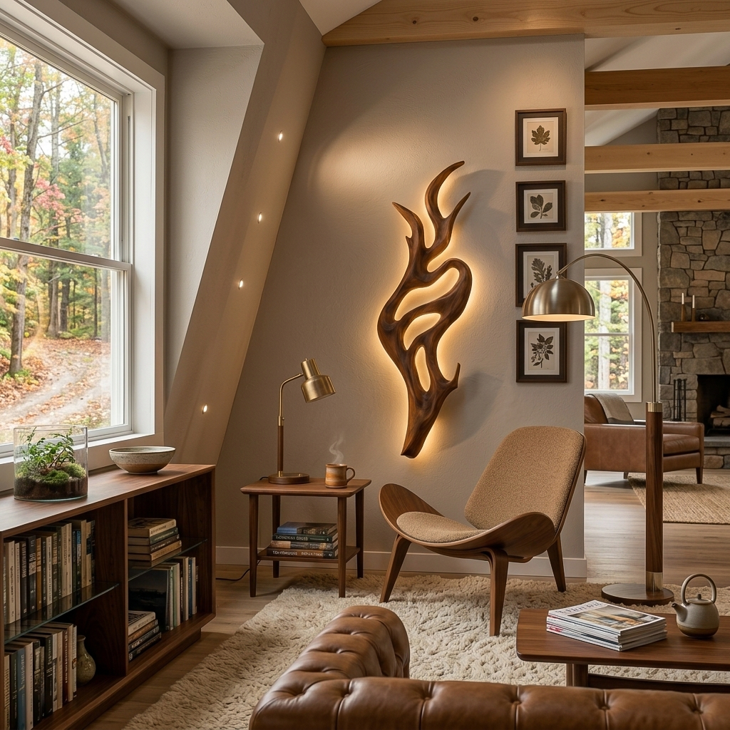 Artistic Wall Light with Sculptural Form, solid wood, built to order, view 2