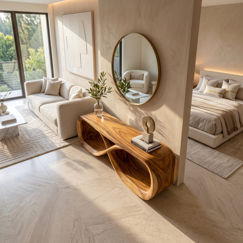 Curved Wooden Bench Residence, solid wood, built to order