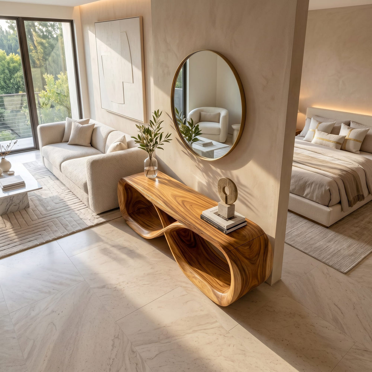 Curved Wooden Bench Residence, solid wood, built to order