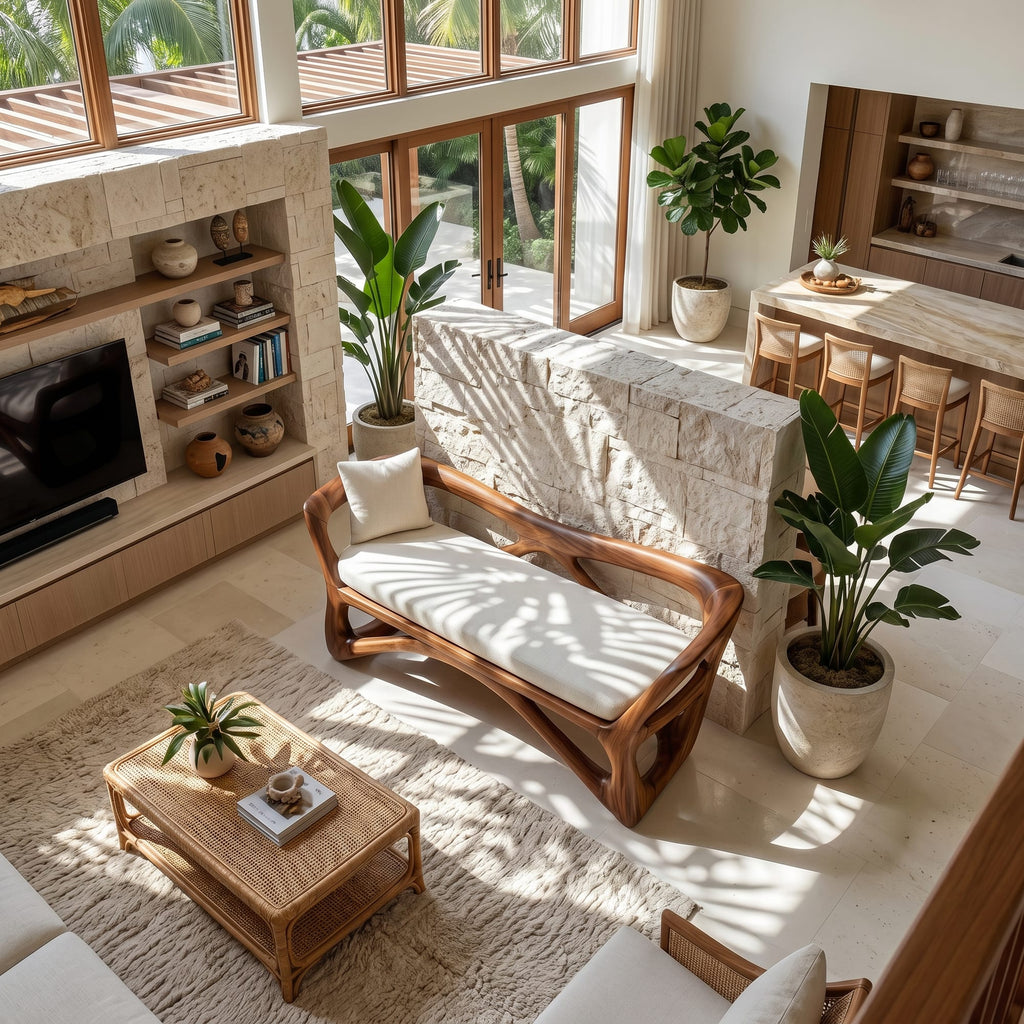 Japandi Accent Bench Wellness Retreat, solid wood, built to order