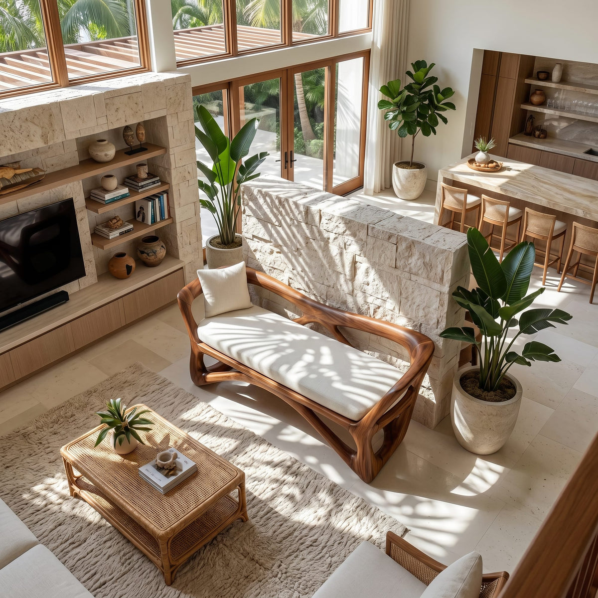 Japandi Accent Bench Wellness Retreat, solid wood, built to order