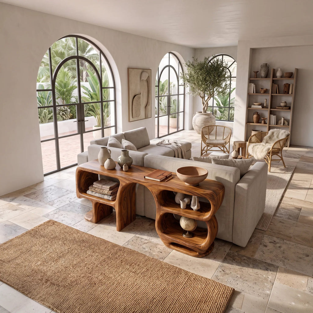 Modern Curved Frame Console, solid wood, built to order