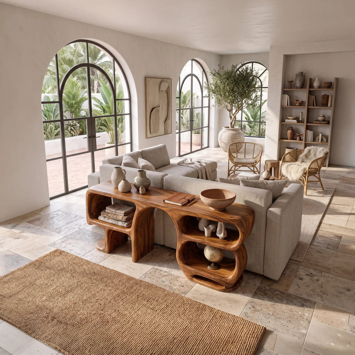Modern Curved Frame Console, solid wood, built to order