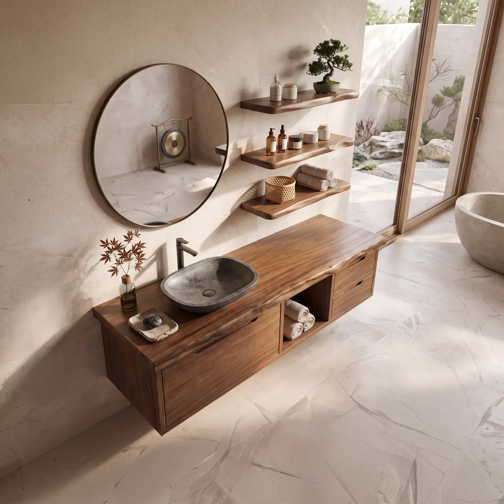 Contemporary Double Sink Bathroom Vanity Ensuite, solid wood, built to order