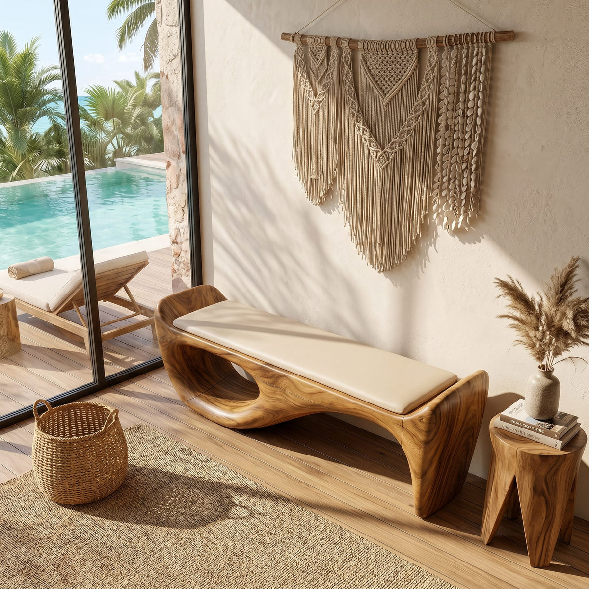 Designer Entryway Bench Organic Modern Home, solid wood, built to order