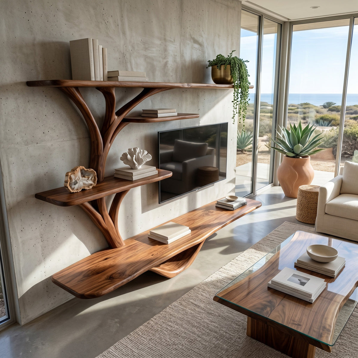 Organic TV Stand with Sculptural Branch Shelves, solid wood, built to order, view 2