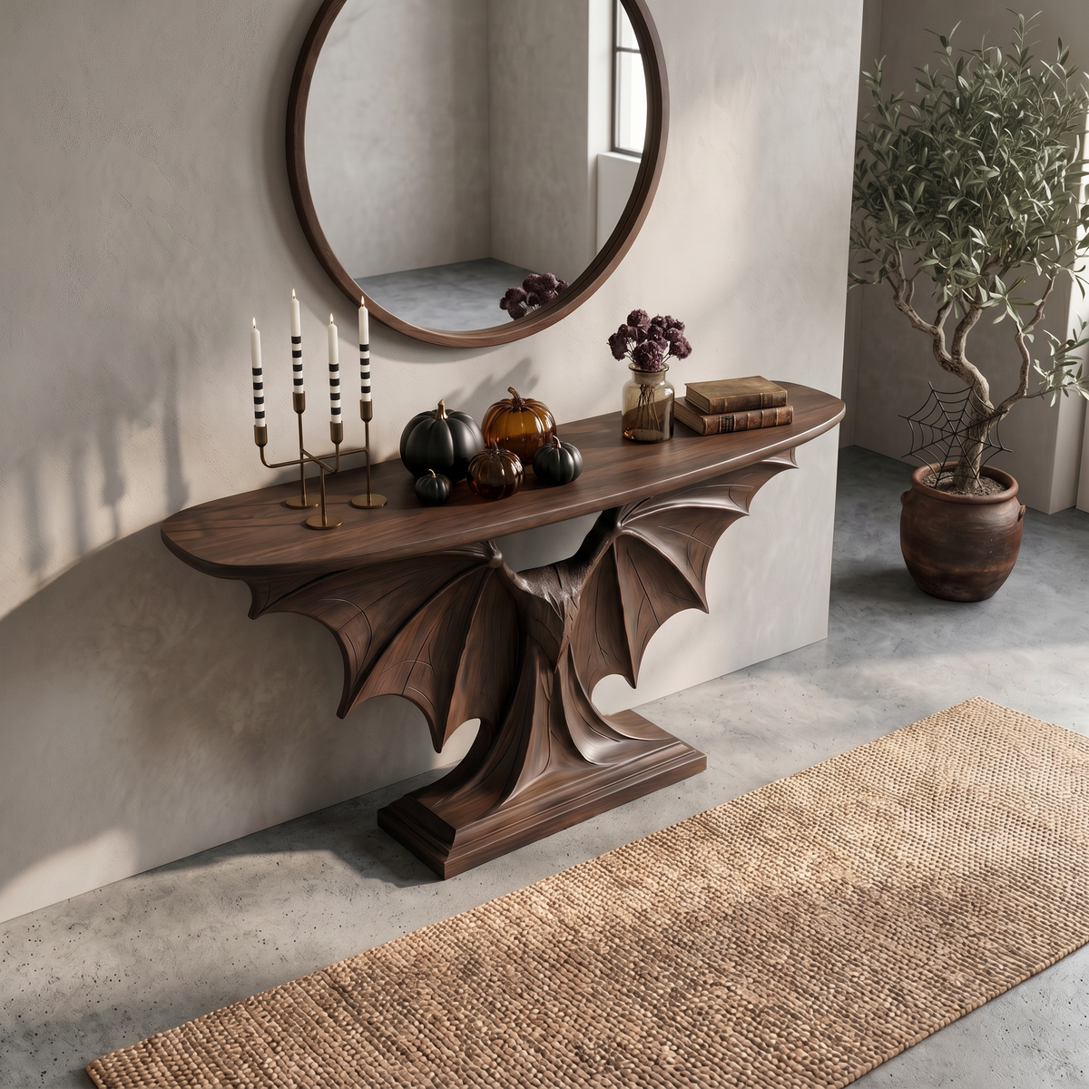 Modern Console Table with Sculptural Bat Wing Design, solid wood, built to order, view 3