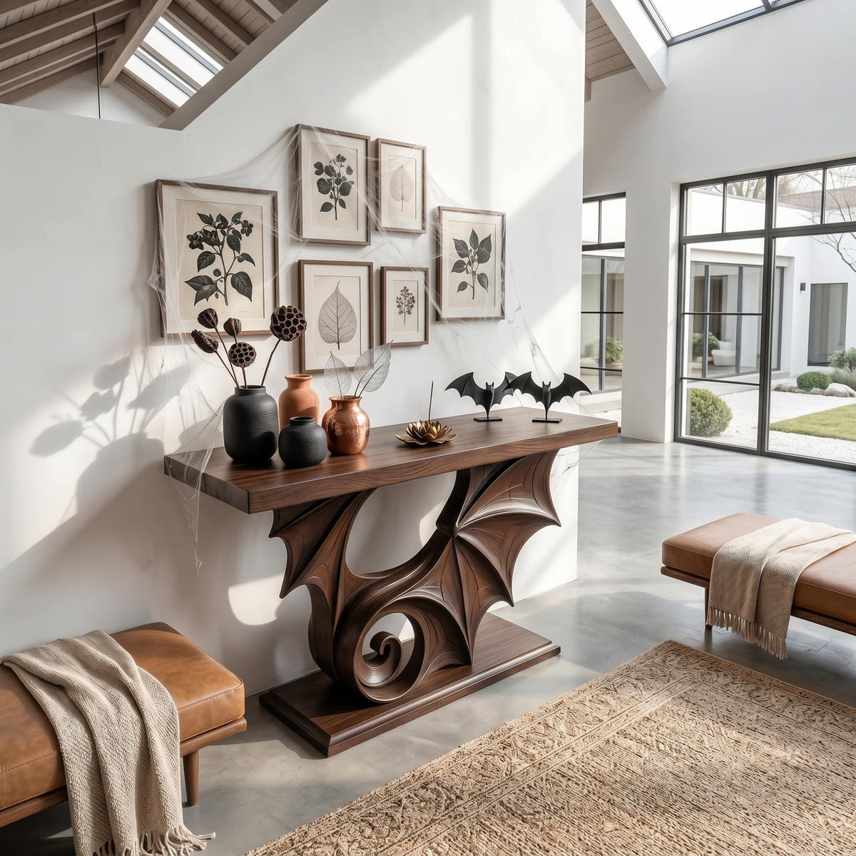 Console Table with Sculptural Bat Design, solid wood, built to order, view 3