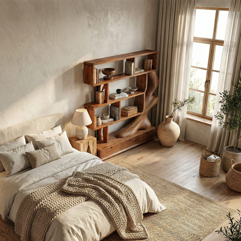 Contemporary Bookcase with Storage, solid wood, built to order
