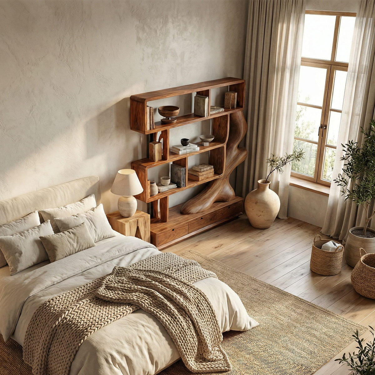 Contemporary Bookcase with Storage, solid wood, built to order
