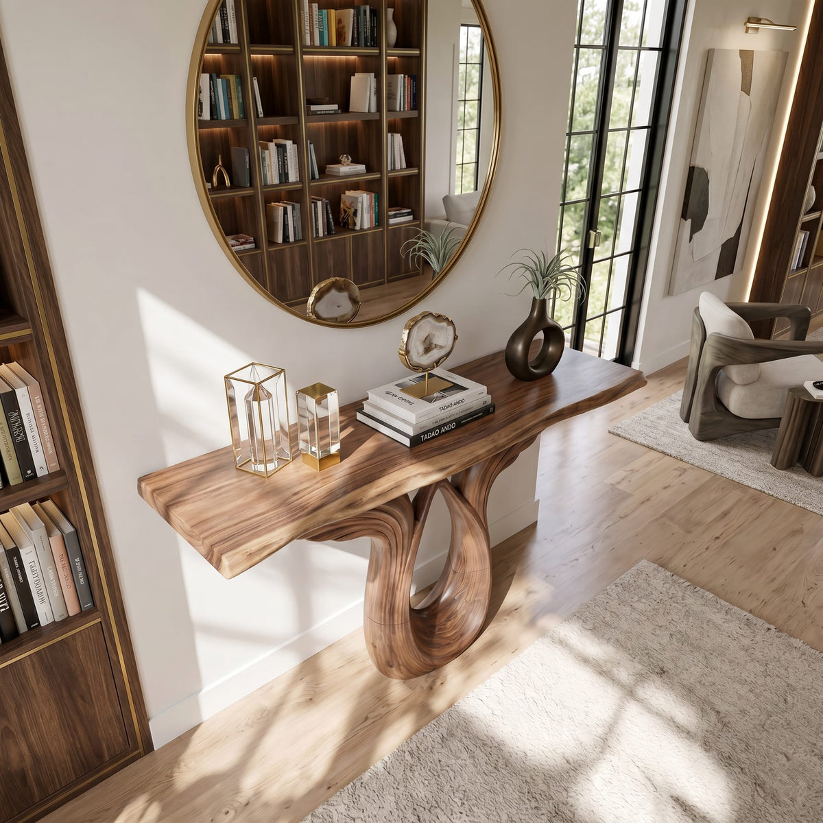 Winged Console Table Designer Residence, solid wood, built to order