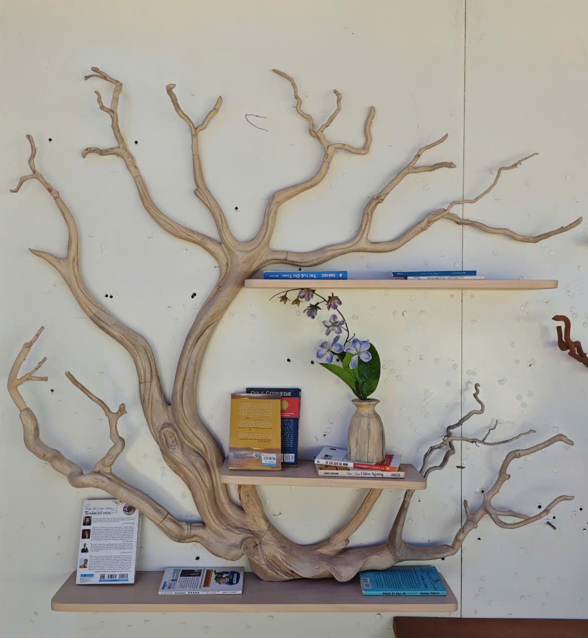 Tree Branch Floating Corner Shelf Mini Bookcase Driftwood, solid wood, built to order