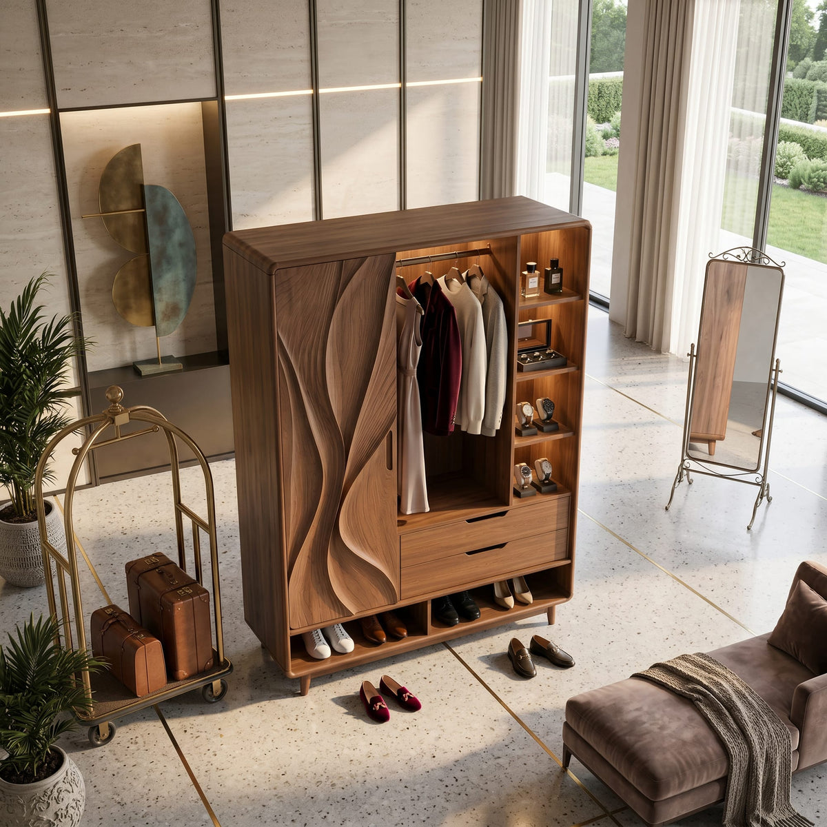 Contemporary Sculptural Form Armoire, solid wood, built to order