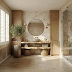 Mediterranean Floating Bathroom Vanity, solid wood, built to order