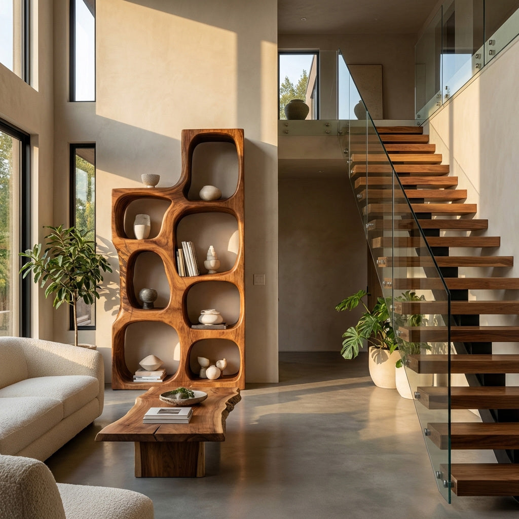 Organic Sculptural Wooden Bookshelf, solid wood, built to order, view 7