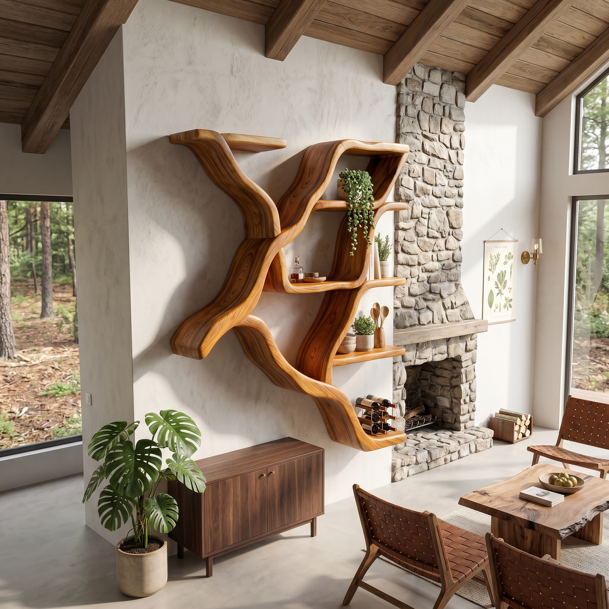 Organic Tree Branch Wall Mounted Shelves, solid wood, built to order, view 2