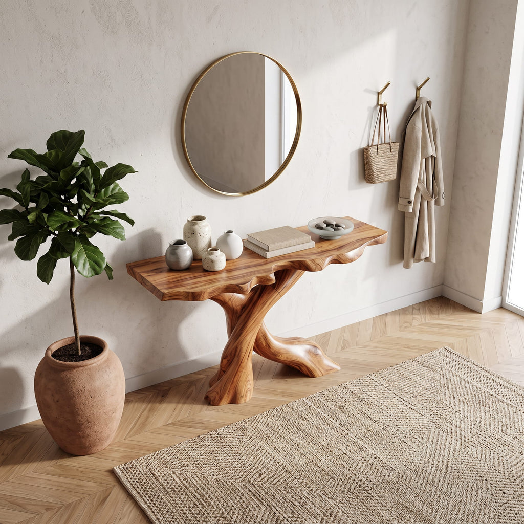 Mid Century X-base Console Table