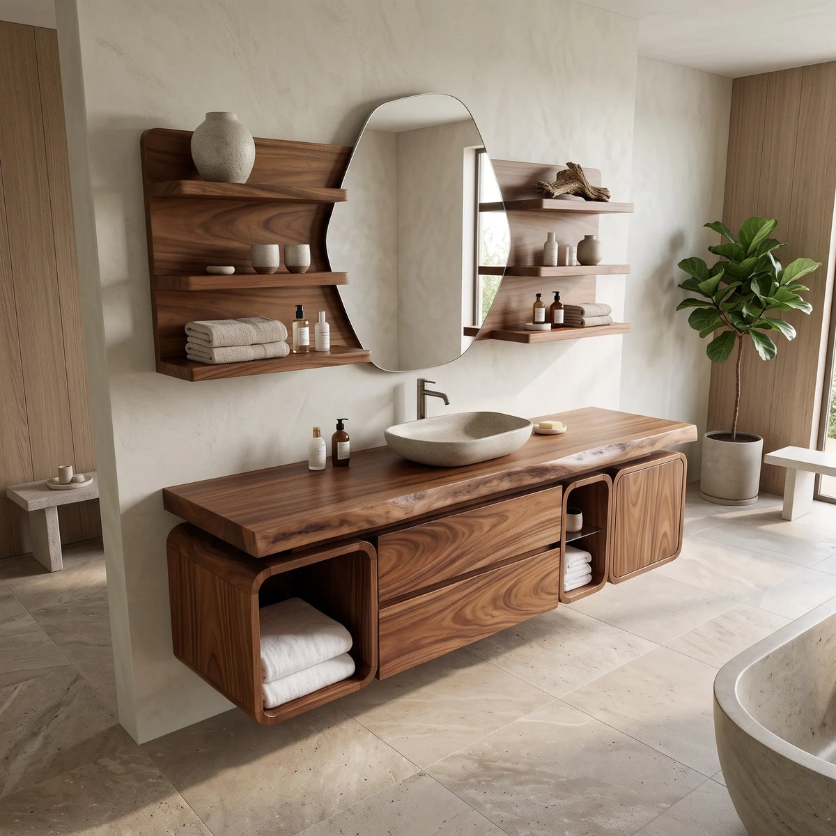 Modern Floating Bathroom Vanity Cabinet Primary Bathroom, solid wood, built to order