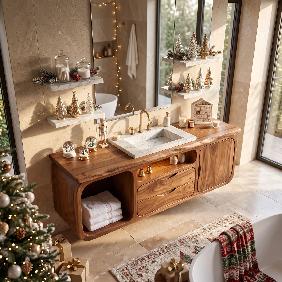 Organic Modern Nutcracker Storage Bathroom Vanity Villa, solid wood, built to order, view 2