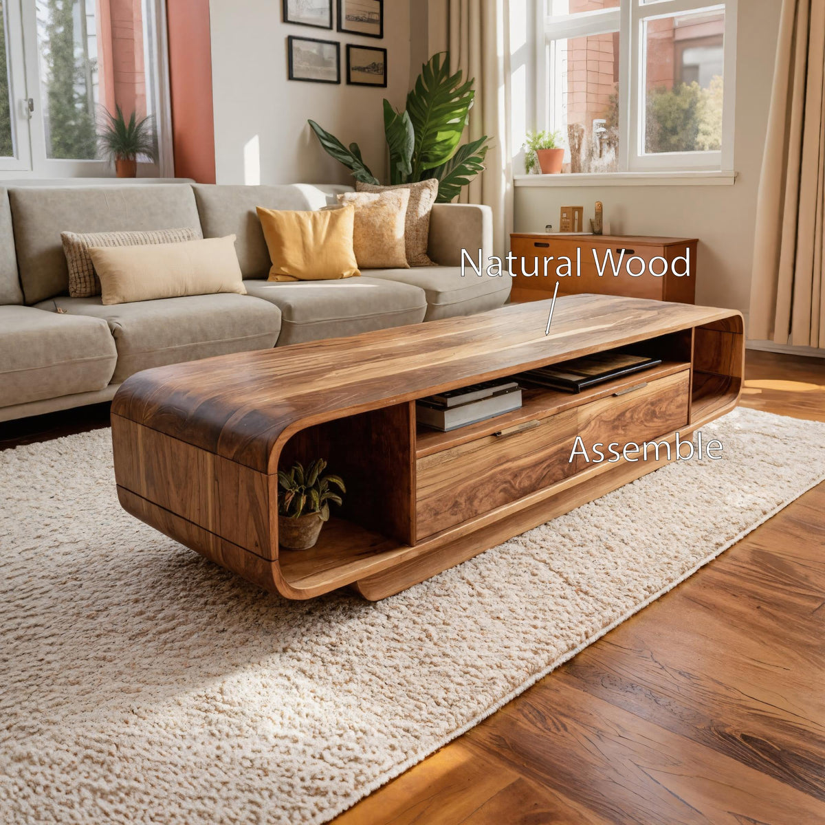 Modern Coffee Table with Storage Drawers, solid wood, built to order