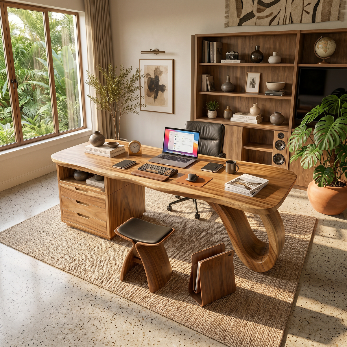 Organic Sculptural Executive Desk Workspace, solid wood, built to order, view 2