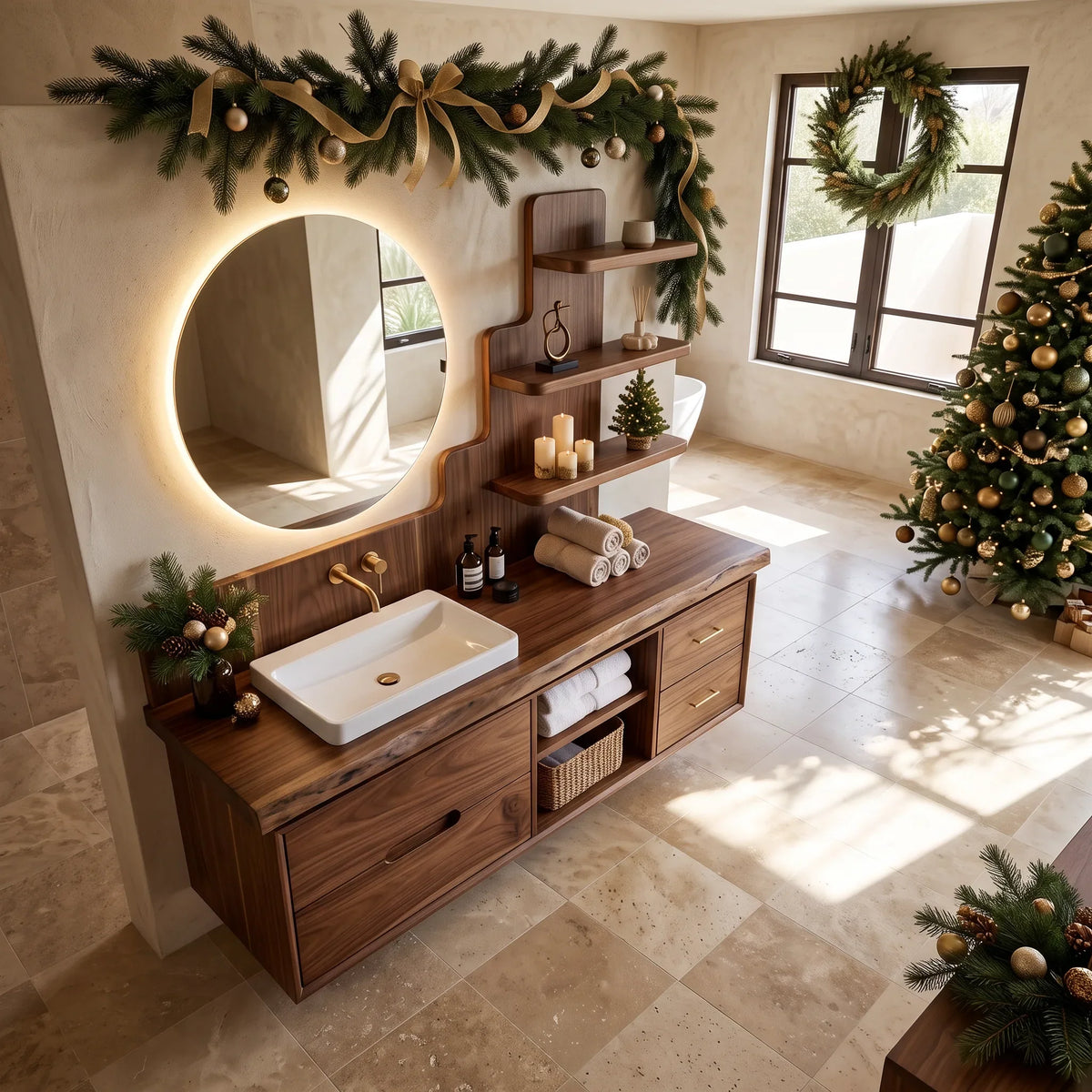 Mid Century Storage Bathroom Vanity City Apartment, solid wood, built to order
