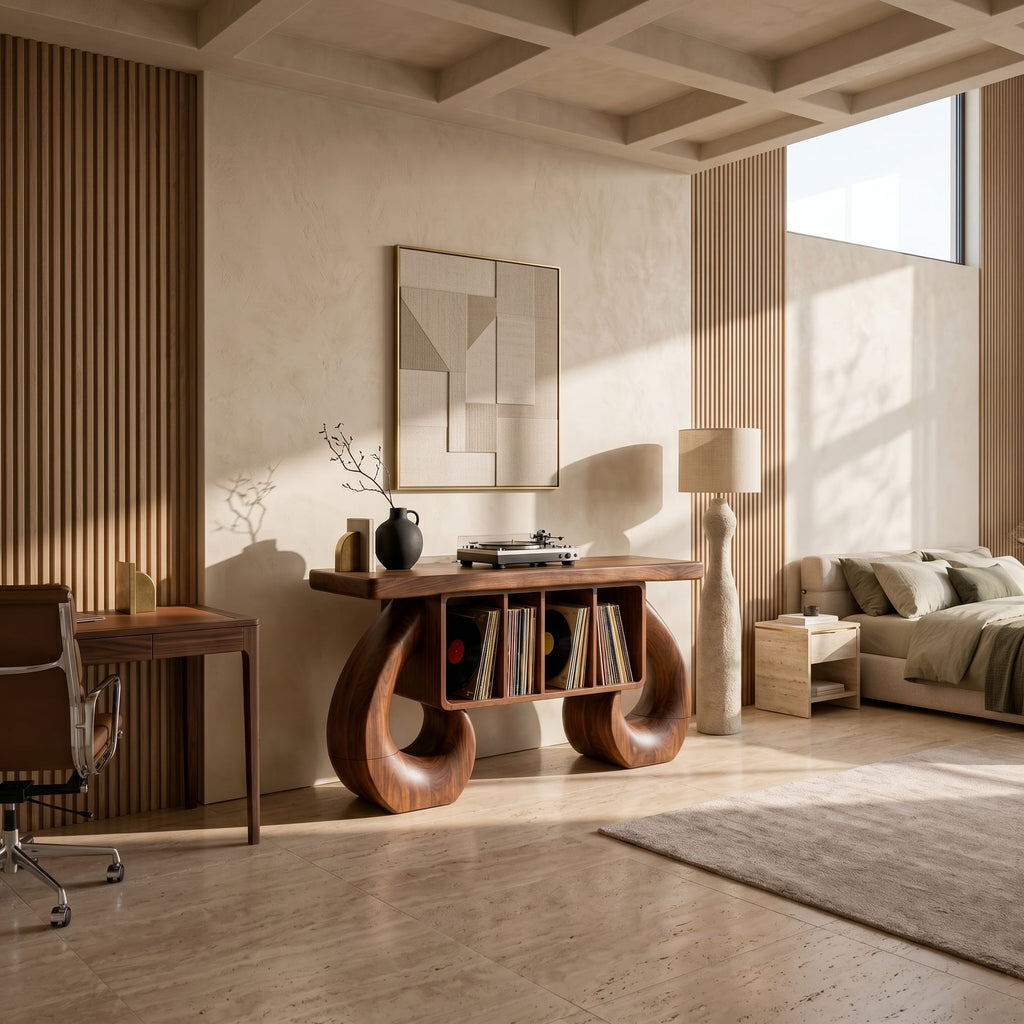 Sculptural Solid Record Stand
