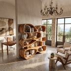 Contemporary Biomorphic Bookshelf in Fluid Design, solid wood, built to order