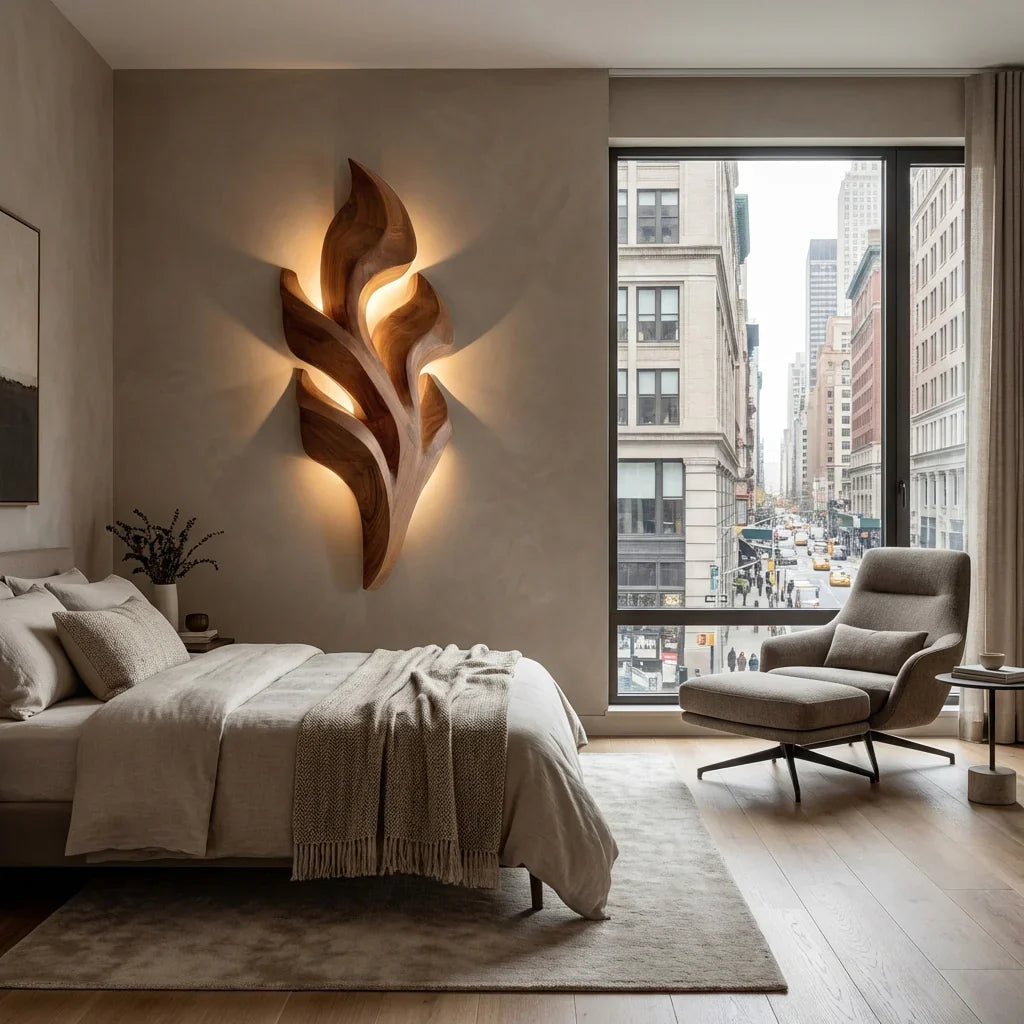 Organic Leaf Wooden Wall Lamp, solid wood, built to order, view 2
